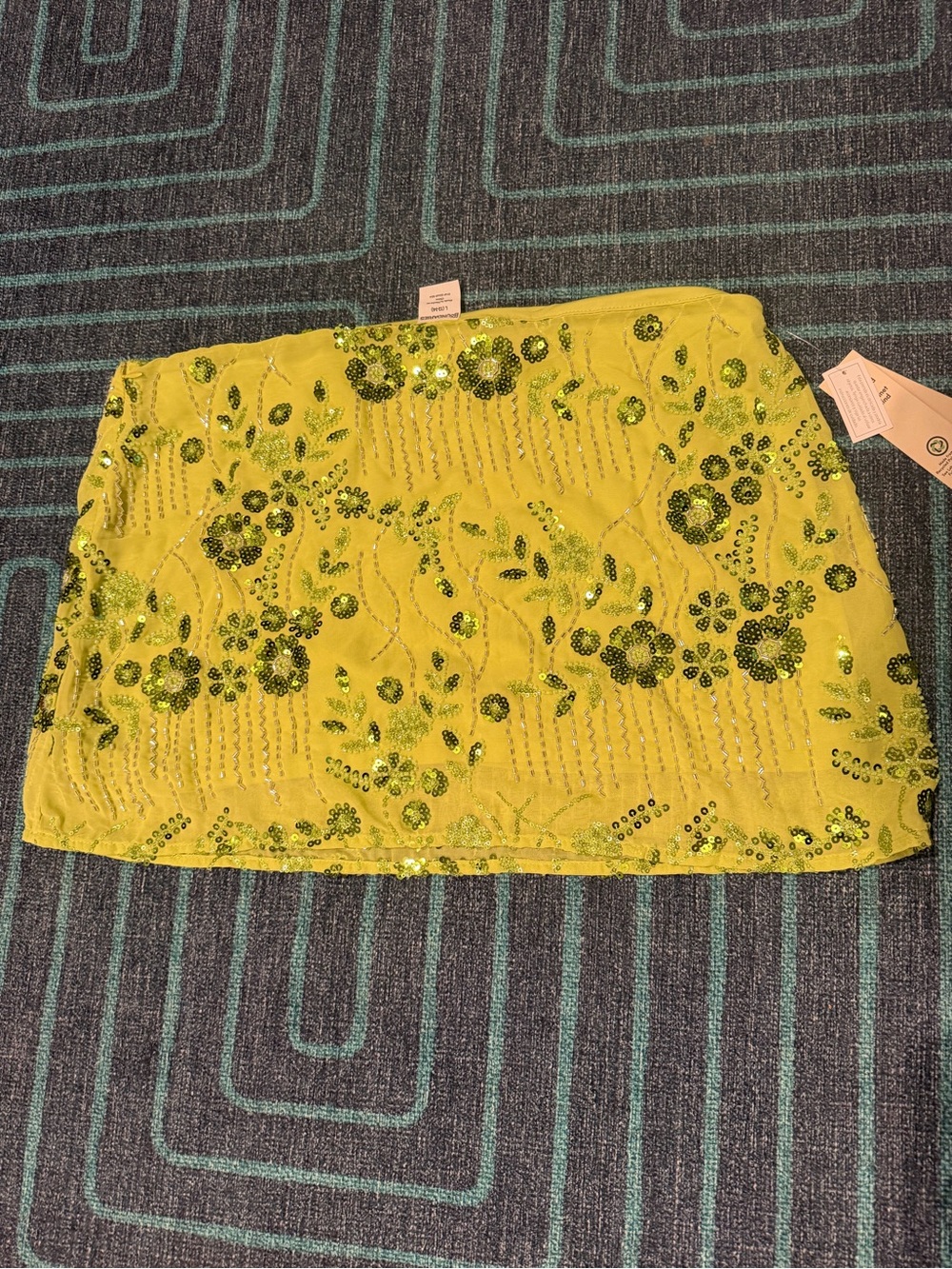 Sequin and Bead Embellished Lime Green Mini Skirt - Picture 5 of 9